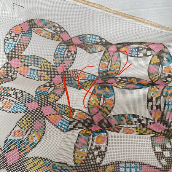 Vintage Brunswick Double Wedding Ring Quilt Needlepoint Canvas 18" - Picture 8 of 8
